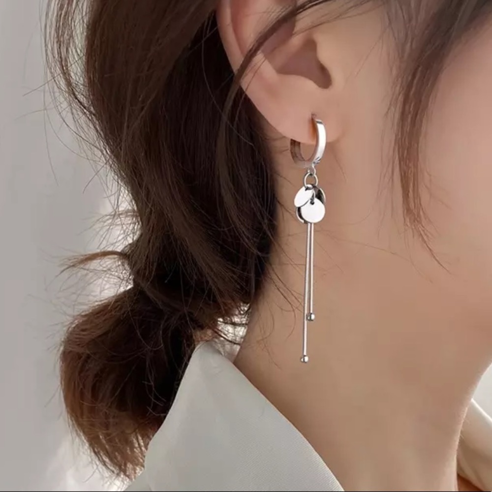 NEW 925 STERLING SILVER LONG TASSEL HOOP EARRINGS - Picture 1 of 5